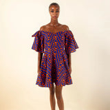 African Off-Shoulder Mini Dress High-Waist Ankara Party Dress For Women