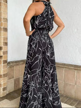Women's Summer Elegant Abstract Print Halter Jumpsuit