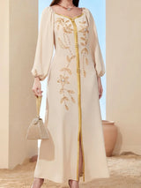 Muslim Dress Caftan with Embroidery – Lantern Sleeve Bandage Dress