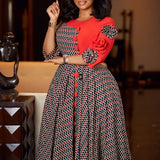 Women’s Elegant 3D Flower A-Line Dress – Fall Fashion African Plaid Evening Gown