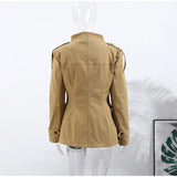 Damen Khaki Eleganter Trenchcoat mit Stehkragen – Y2K Langarmjacke mit betonter Taille