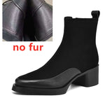 Women’s Genuine Leather Ankle Boots – Pointed Toe Chunky High Heel Boots