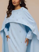 Damen-Cape-Abaya mit Perlen- und Diamantbesatz – Luxuriöser Kaftan, Schal, bescheidenes muslimisches Kleid