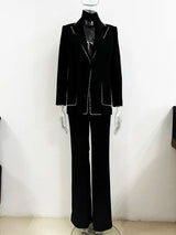 Damen Blazer mit Gürtel und einem Knopf & maßgeschneiderte Hose Perlenanzug-Set