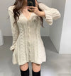 Women’s Cable Knit Sweater Dress – Long Sleeve Button Down Mini Dress