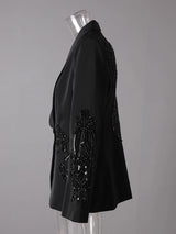 Damen Blazer mit Mesh-Einsätzen und Nagelkette & Chiffonhose mit hoher Taille