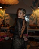 Women’s Hollow Sheer Maxi Dress – Sexy Backless Lace-Up Resort Dress