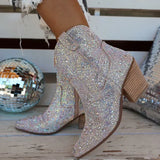 Women’s Glitter Cowboy Ankle Boots – Shiny Bling Western Cowgirl Booties