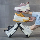 Women’s 7cm Leather Platform Wedge Sneakers – 3 Inch Chunky Heel Shoes