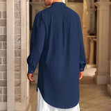 Men’s Cotton Linen Muslim Shirt – Long Sleeve Stand Collar Robe