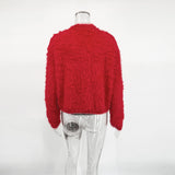 Damen Herbst Winter Plüsch Patchwork Cardigan – Warmer einfarbiger Strickmantel