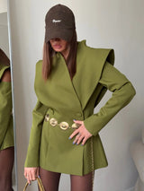 Deconstructed Women’s Modern Waist-Cinched Button Blazer | Full-Sleeve Asymmetrical Tailored Jacket