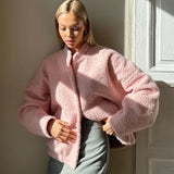 Damen Rosa Kunstpelzjacke – Verdickter Warmer Wintermantel, Lockerer Modischer Langarm-Mantel