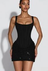 Luxuriöses Pailletten-Samt-Partykleid für Damen – elegantes Glitzer-Minikleid