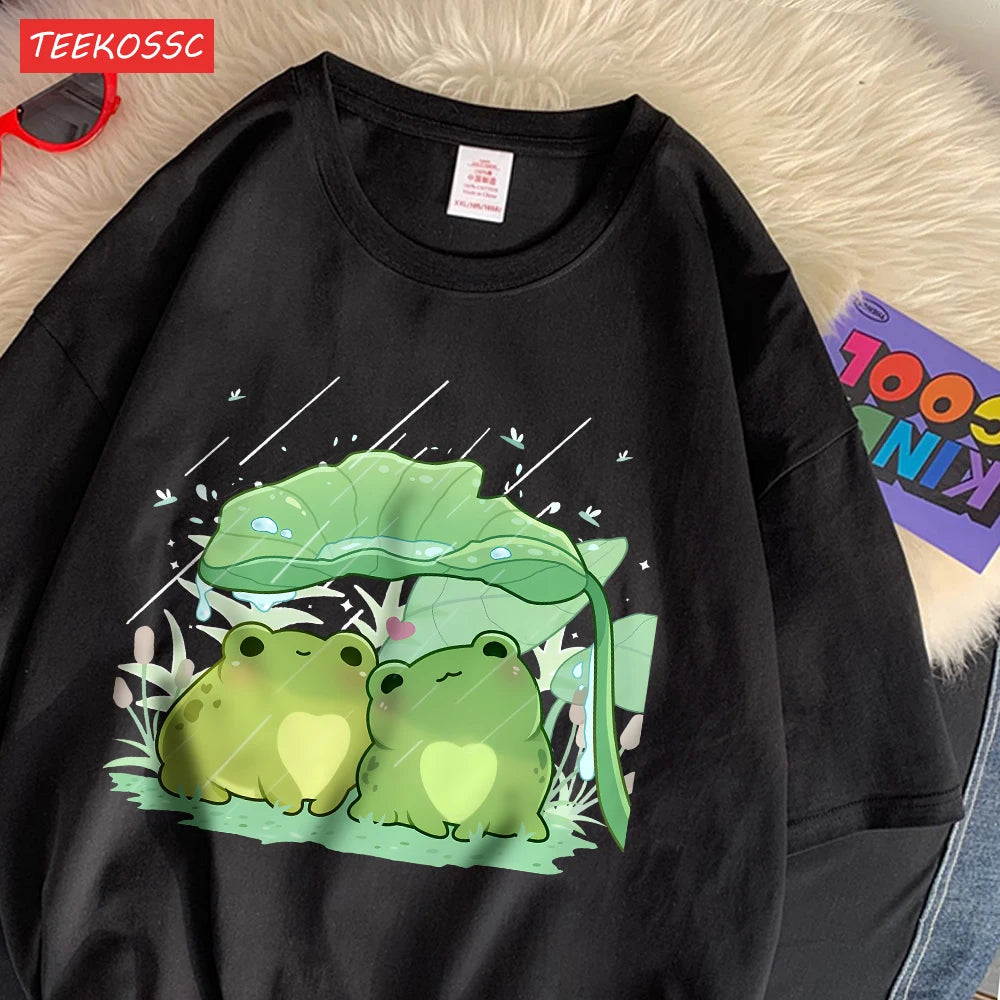 Two Frogs Sheltering From Rain Cotton T-Shirt