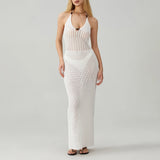 Women’s Backless Halter Crochet Dress – Sexy Knit Cutout Mini & Long Bodycon Dress