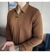 Herren Herbst Fake 2-teiliger Strick-Cardigan – nahtloser Hemdkragen, gespleißter Pullover