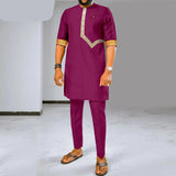 Herren Dashiki besticktes Kurzarmhemd und Ankara-Hosen-Set