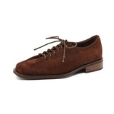 Women’s Suede Genuine Leather Oxford Shoes – British Style Lace-Up Loafers