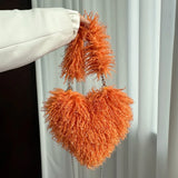 The Cupid’s Cloud: Premium Faux Mongolian Fur Heart Bag – Luxury Shaggy Heart-Shaped Shoulder Purse