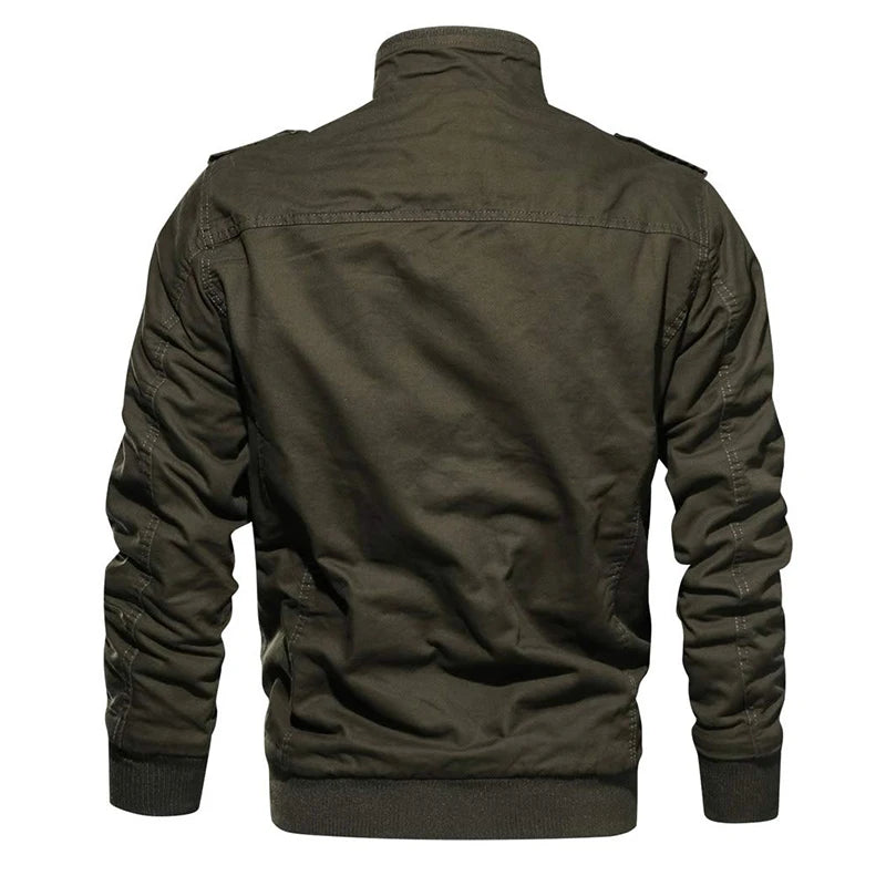 Men's Winter Fleece Bomber Jacket– Multi-Pocket Motorcycle Jacket with Stand Collar