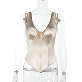 Women’s Y2K Sexy Satin Corset Crop Top – Summer Fashion Elegant V-Neck Tank Top