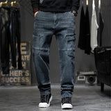 Men's Baggy Streetwear Cargo Jeans | Loose Fit Multi-Pocket Denim Trousers
