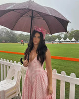 Summer Women’s Sexy Backless Pink Plaid Halter Dress – Elegant Low Waist Party Dress