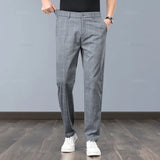 Klassische Herren-Arbeitshose mit Karomuster – Slim Fit Stretch-Businesshose