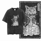 Säuregewaschenes Katzen-Grafik-T-Shirt | Unisex Exklusives Streetwear T-Shirt