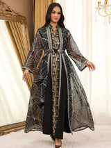Abaya-Kleid für Damen mit Netz und Pailletten | Elegantes besticktes Eid-Partykleid