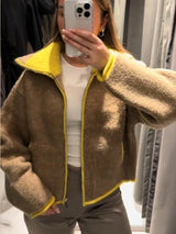 Damen Strickjacke mit Kontrastdetails – Elegante Langarm-Reißverschlussjacke