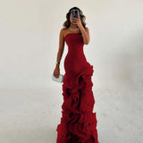 Asymmetrisches gestuftes Meerjungfrauen-Ballkleid | Mehrlagiges formelles Abendkleid