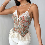 The "Lumière" French Vintage Camisole | Jacquard Floral Lace Patchwork Top
