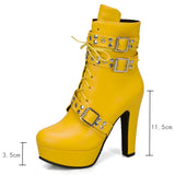Damen Plateau Stiefeletten elegant mit seitlichem Reißverschluss – Schnür-Stiefeletten mit hohem Absatz