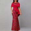 African High Waist Ankara Print Party Gown Women’s Off-the-Shoulder Maxi Dress