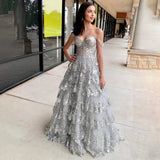 Puffärmeliges, schulterfreies Abendkleid | Mehrlagiges Tüll-Sweetheart-Ballkleid