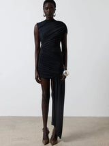 Damen Sexy Unregelmäßiges Rundhals-Minikleid mit Bändchendetail und Raffungen