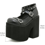 Women’s Gothic Black Rivet Buckle Platform Chunky Stiletto Pumps