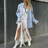 Fashion Ruffled Suspender Dress for Women – Sexy Side Slit Slim Maxi Dress