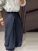 Damen lässige gestreifte weite Hose – High Waist plissierte gerade Hose