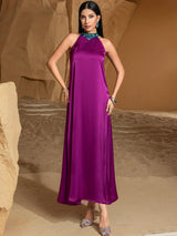 Atemberaubende violette 2-teilige Abaya mit fließendem Cardigan und passendem inneren Maxi