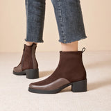 Women’s Genuine Leather Ankle Boots – Pointed Toe Chunky High Heel Boots