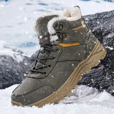 Herren Handgemachte Winterstiefel - Wasserdichte Thermoschneestiefel mit rutschfester Gummisohle und warmem Plüschfutter
