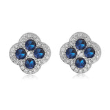 18K Gold Plated Flower Stud Earrings - Sparkling CZ Inlaid Multi-Color 4-Leaf Clover Earrings