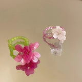 Romantic Violet Flower Beaded Ring for Women – Spring Summer Elastic Finger Ring