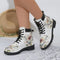 Women’s Printed Lace-Up Ankle Boots – Retro Round Toe Vintage Floral Low Heel Chelsea Boots