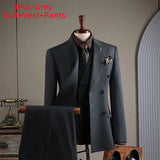 Hochwertiger 3-teiliger Herrenanzug – Slim Fit Zweireiher Formelles Business-Set