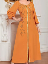 Muslim Dress Caftan with Embroidery – Lantern Sleeve Bandage Dress