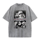 European Style Portrait Graphic T-Shirt - Women's Vintage Washed Cotton Tee